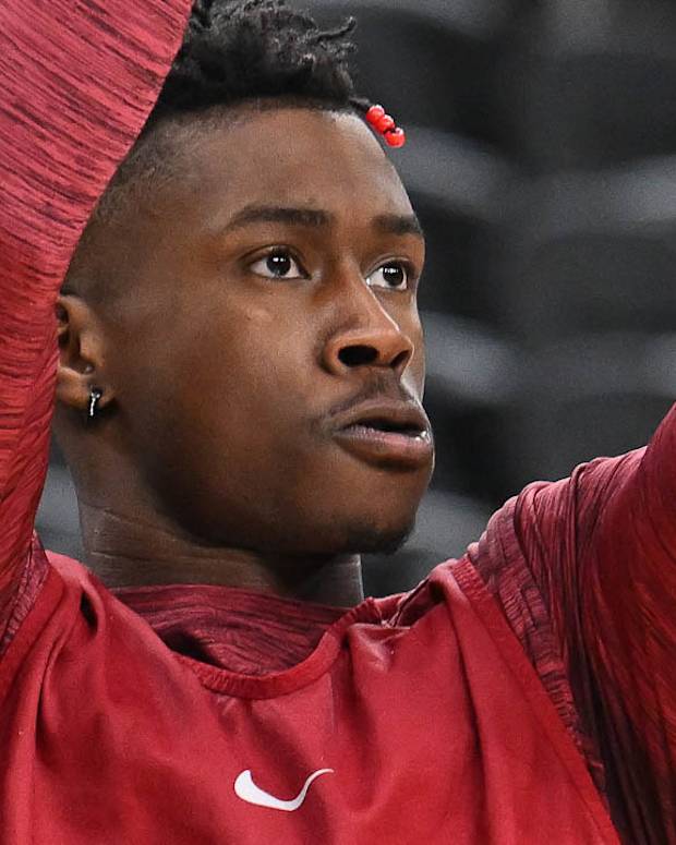 Razorbacks Devo Davis at practice Wednesday afternoon before Sweet 16 matchup with UConn.